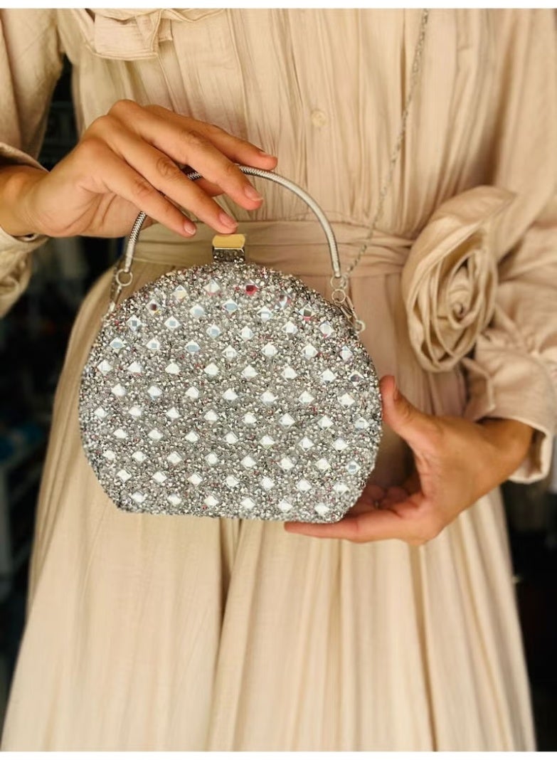 Bag Trend Diamond Crystal Stone Chain Strap Medium Size Evening Bag - Image 3